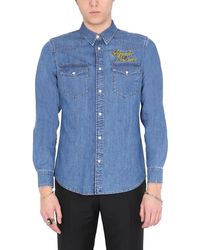 McQueen - Denim Shirt With Embroidered Logo - Lyst