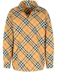 Burberry - 'check' Beige Katoenen Shirt - Lyst