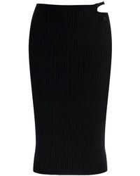 Courreges - Courreves Black Midi Rock in Viskose und Polyester mit vertikalen Rippen - Lyst