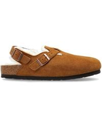 Birkenstock - Tokio Shearling Suede Leather Sandals (Drope S) Shoes - Lyst