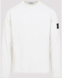 Stone Island - Ivory Cotton Sweatshirt - Lyst