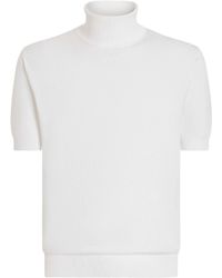 Dolce & Gabbana - Witte Geribbelde Trui Met Korte Mouwen - Lyst