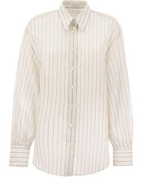 Brunello Cucinelli - Camisa de seda de algodón con rayas espumosas con collar - Lyst