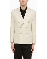 Tagliatore - Cream Double Breasted Jacket In Wool And Linen - Lyst