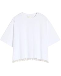 Sportmax - Verfraaid Katoenen T-Shirt - Lyst
