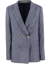 Tagliatore Linen And Cotton Double-Breasted Pinstripe Blazer