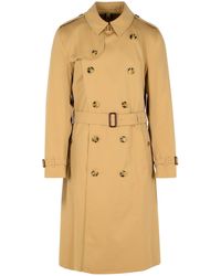 Burberry - Long 'kensington' Beige Cotton Trench Coat - Lyst