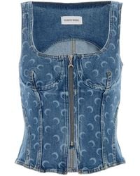 Marine Serre - Moon Denim Bustier Top - Lyst