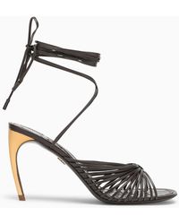 Ferragamo - Sandal With Strings And Golden Heel - Lyst