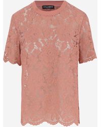 Dolce & Gabbana - Viscose En Cotton Blend Floral Drawstring Lace Top - Lyst