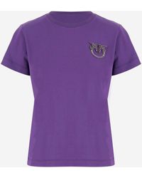Pinko - Cotton T Shirt With Love Birds Jewel Embroidery - Lyst