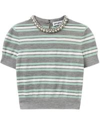 Self-Portrait - Striped Sweater With Crystal Trim - Lyst