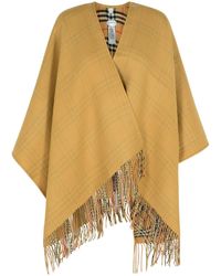 Burberry - Reversible 'Check' Beige Wool Cape - Lyst