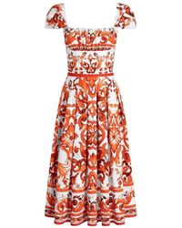 Dolce & Gabbana - Dolce & Gabbana Poplin Dress With Majolica Print - Lyst