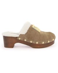 Dolce & Gabbana - Suede And Faux Fur Clogs With Dg Logo. - Lyst