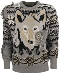 Etro - Jacquard Jumper Inlaid With Wolf - Lyst