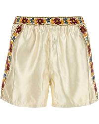 Bode - Ivory Satin Candyfloss Bermuda Shorts - Lyst