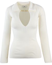 Elisabetta Franchi - Maglia A Costine Con Dettagli À Jour Bianca - Lyst