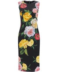 Dolce & Gabbana - Elegant Floral Silk Dress Knee-Length - Lyst