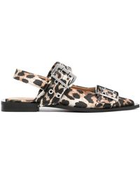Ganni - Leopard Print Slingback Ballets - Lyst