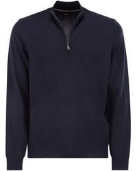 BOSS - Virgin Wool Jumper With Zip Collar - Lyst