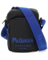 Alexander McQueen Mcqueen Graffiti Mini Urban Messenger Bag Noir, Bleu Technique