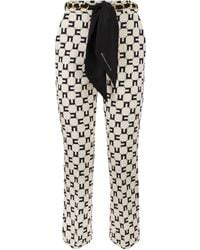 Elisabetta Franchi - Logo Print Stretch Crepe Trousers With Foulard Belt - Lyst