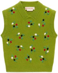 Marni - Wool And Cashmere Vest With Floral Embroidery - Lyst