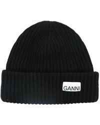 Ganni - Ribbed Beanie Met Patch - Lyst
