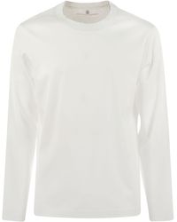 Brunello Cucinelli - Crew Neck Cotton Jersey T Shirt With Long Sleeves - Lyst