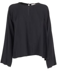forte_forte - Embroidered Top Long Sleeve Turned Matte Satin - Lyst