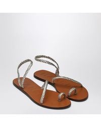 Manebí - Platinum Leather Thong Sandals With Ring - Lyst