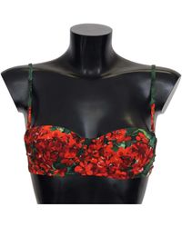 Dolce & Gabbana Traje de baño con estampado floral rojo Ropa de playa Bikini Tops - Negro