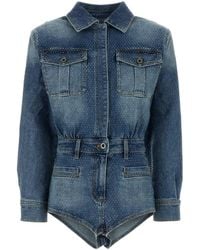 Self-Portrait - Embellished Denim Jumpsuit - Lyst