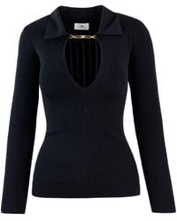 Elisabetta Franchi - Maglia A Costine Con Dettagli À Jour Nera - Lyst