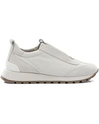 Brunello Cucinelli - Canvas And Suede Sneaker With Precious Detail - Lyst