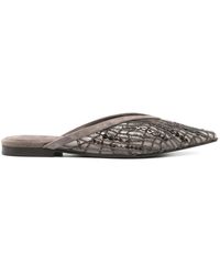 Brunello Cucinelli - Abstracte Geborduurde Suede Slingback Ballet Flats - Lyst