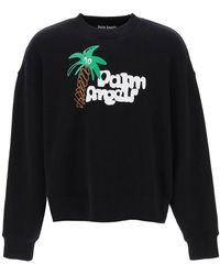 Palm Angels - Black Crewneck Sweatshirt mit Logo - Lyst