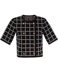 Elisabetta Franchi - Jacquard Logo Cardigan mit goldenen Knöpfen - Lyst