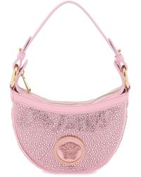 Versace - Repeat Mini-Hobo-Tasche mit Kristallen - Lyst