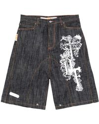 PDF - Denim Shorts Met Grafische Print - Lyst