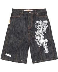 PDF - Graphic Print Denim Shorts - Lyst