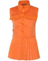 Alberta Ferretti - Pleated Cotton Top With Bow Detail - Lyst