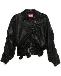 DIESEL - Leren Jack Met Ceintuur En Asymmetrische Rits - Lyst
