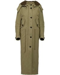 Prada - Parka Largo Verde Militar Con Capucha Desmontable, Mujer, Talla - Lyst