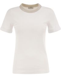 Peserico - Stretch Cotton Jersey T-Shirt With Lamé Knit Neckline - Lyst