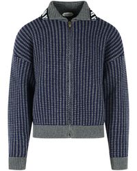 Versace - Blauw En Grijs Gebreid Vest Met Rits - Lyst