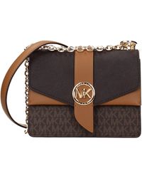 Michael Kors - Borse A Spalla Greenwich Sm Donna Tessuto Marrone/Acorn - Lyst