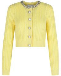 Self-Portrait - Zelfportret Geel Alpaca Blend Cardigan - Lyst