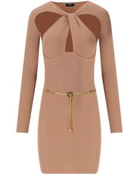 Elisabetta Franchi - Nude Knitted Dress With Twist Neck - Lyst